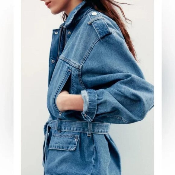 ZARA BELTED TRF DENIM JACKET - Picture 3 of 4